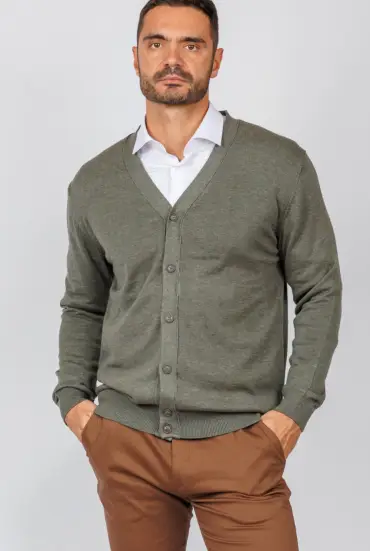 Muški džemper sa dugmadima -  SVETLO ZELENI