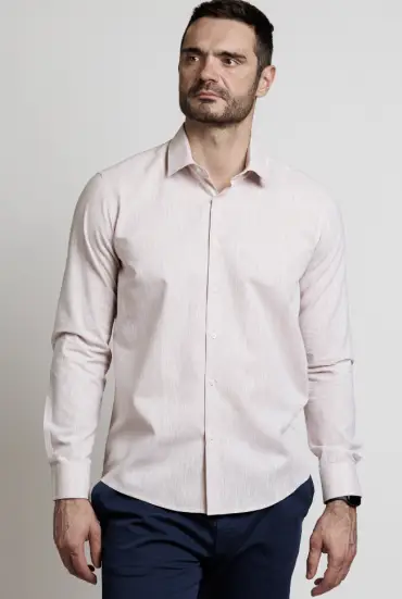 Muška SLIM FIT LANENA košulja - BEŽ