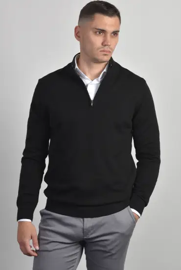 Muški džemper polu zip - CRNA