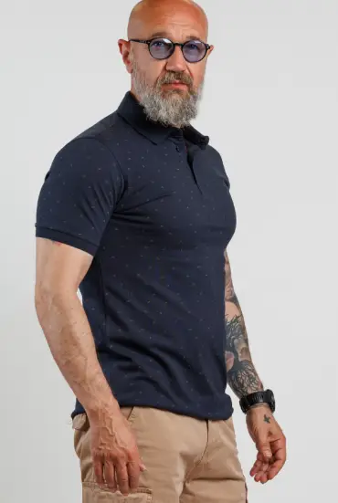 Navy blue men's patterned polo shirt