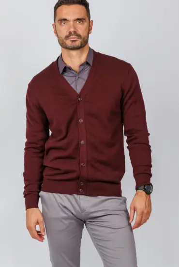 Muški džemper  sa dugmadima - BORDO