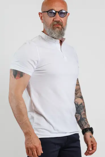 White men's mandarin collar t-shirt