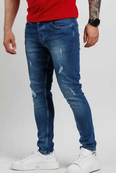 Muške farmerke slim fit sa grebanim detaljima