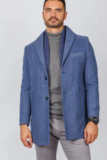 Muški kaput sa šal kragnom - PLAVI