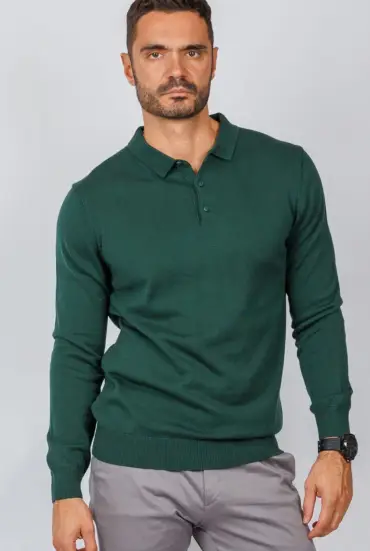 Muški džemper polo - TAMNO ZELENI