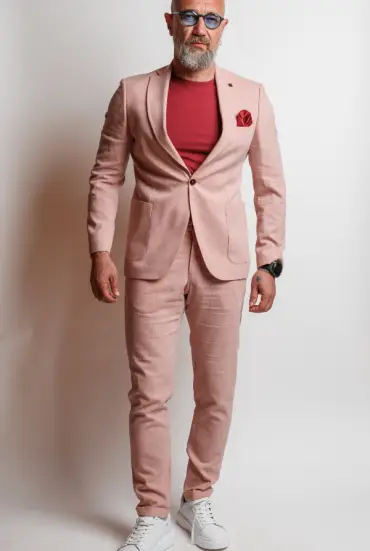 Men's suit in a striking salmon color