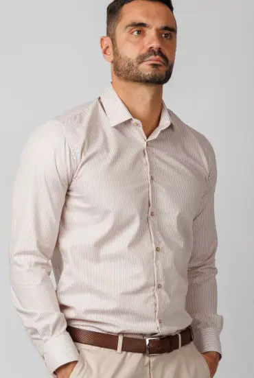 Muška REGULAR FIT košulja - BELO BEŽ PRUGE