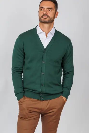 Muški džemper sa dugmadima -  ZELENI