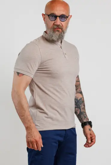 Beige men's mandarin collar t-shirt 