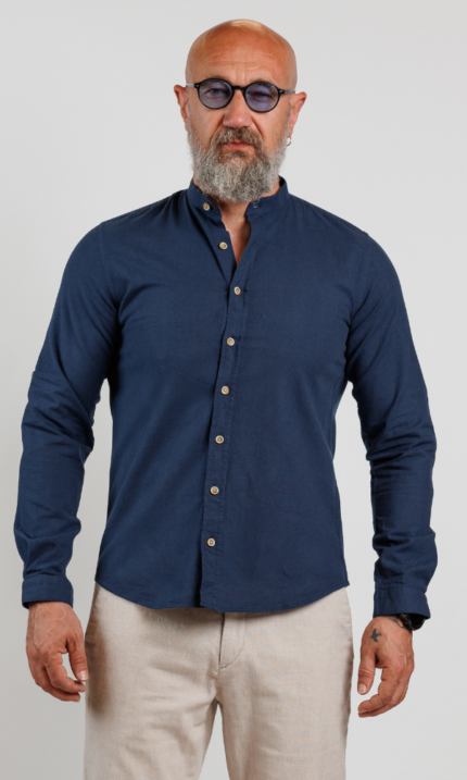 Muška SLIM FIT lanena košulja - teget - AKCIJA OD 15.07.2025. DO 15.08.2025.