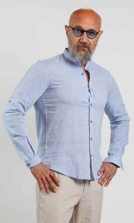 Muška SLIM FIT lanena košulja - plava - AKCIJA OD 15.07.2025. DO 15.08.2025.
