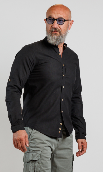 Muška SLIM FIT lanena košulja - crna - AKCIJA OD 15.07.2025. DO 15.08.2025.